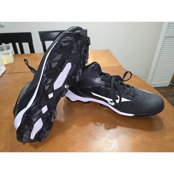 Mens Mizuno Size 12 Select Nine TPU Mid Molded Baseball Cleat Adult Black/White - Picture 2 of 7